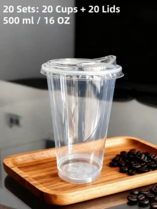20Sets/20PCS Cups + 20PCS Lids, Super Thick Disposable Molded Plastic Cups For Milk Tea, Coffee, Beverages, Ice Cream, 360ml/500ml Unbreakable, Random Patterns, Suitable For Parties, Thanksgiving, Halloween, Christmas - 20Set(40PCS) - View 15