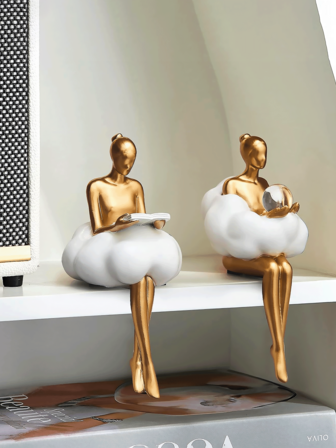 1pc Gold Resin Sculpture Home Decor, Bathing Girl Reading Thinking Bathroom Shelf Decor, Modern Art Living Room Bookshelf Decoration, Unique Gift For Book-Loving Women