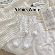 1/3/5 PairsWomen's Plush Cable- Short Socks - Ultra-Soft Thick Thermal Winter Socks For Home, Lounge & Sleepwear, Cozy Pastel Colors , Hand Wash Only, Indoor Warmth Comfort, Simple Solid Pattern, Soft Texture - Multicolor - View 14