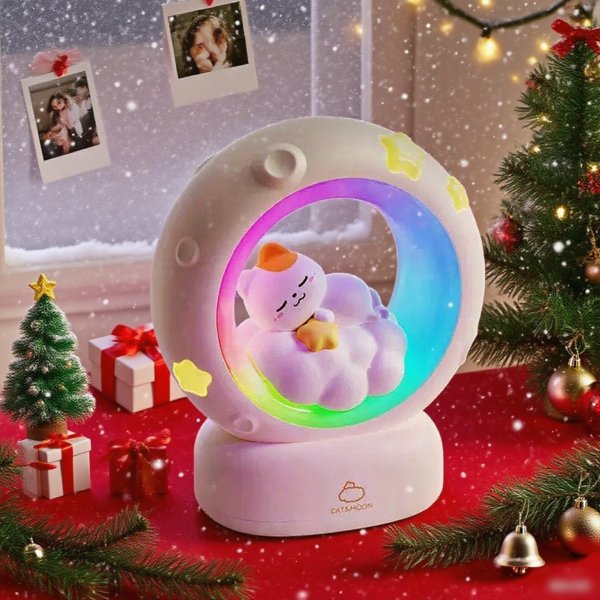 Luz nocturna de gato durmiendo RGB, luz de cama recargable por USB, luz LED colorida, lámpara de escritorio con función de degradado de color, diseño lindo, adecuada para luces decorativas en dormitorios, salas de estar y oficinas