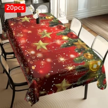 1/20 pièces Nappe de Noël, boules de Noël, motif d'étoiles décoration. Nappe de table festive pour la restauration, les fêtes et la décoration de la maison - Matériau durable, fabriqué à la machine, parfait pour les cadeaux de Noël et les célébrations du Nouvel An, décorations de table de Noël, décorations de Noël - Multicolore - Voir 11