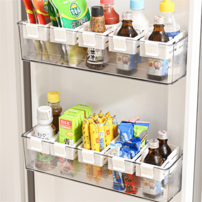 Divisor de espacio ajustable para refrigerador con hebilla, para bebidas y salsas, organizador de partición de refrigerador expandible, espacio de almacenamiento en la puerta lateral, maximiza el almacenamiento del refrigerador, mantiene los artículos ordenados y organizados