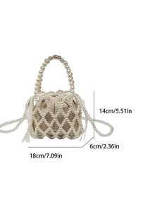 حقيبة يد صغيرة نسائية مصنوعة من خرز الزجاج المنسوج بتصميم مفرغ