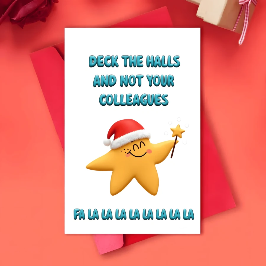 1pc Cute & Fun Christmas Card - Santa Hat & Star Cartoon Design, Suitable For Friends, Family, Husband, Son - Multicolor - View 1