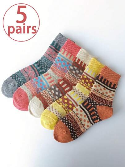 5 أزواج من جوارب نسائية دافئة مبطنة بالفليس، متوسطة الطول، كاجوال متعددة الاستخدامات وراحة
