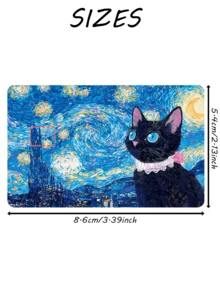 1张卡通星空猫咪银行卡贴纸，PVC创意芯片银行卡、借记卡、校园卡、信用卡保护套，艺术贴纸，卡套