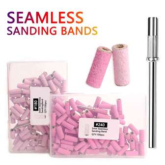 100pcs/Box Seamless Sanding Bands Kit: Pink Small Mini Nail Art Grinding Sanding Bands With Bit, Electric Grinding Machine Nail Grinding Head, Nail Removal Sand Bands, Nail Grinding Tool