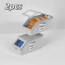 2 Pack Stackable Foldable Hat Storage Box With Hard Lid & Clear Window - Durable Fabric Organizer For Baseball Caps, Hats - Space-Saving Closet, Shelf, Under Bed Storage For Men & Women - Wardrobe Organizer & Storage, Hat Storage Organizer, Shelf Organizer, Clear Design, Sturdy Construction, Home Declutter, Compact Design, Reinforced Stitching, Home Organizer - Xám - Xem 9