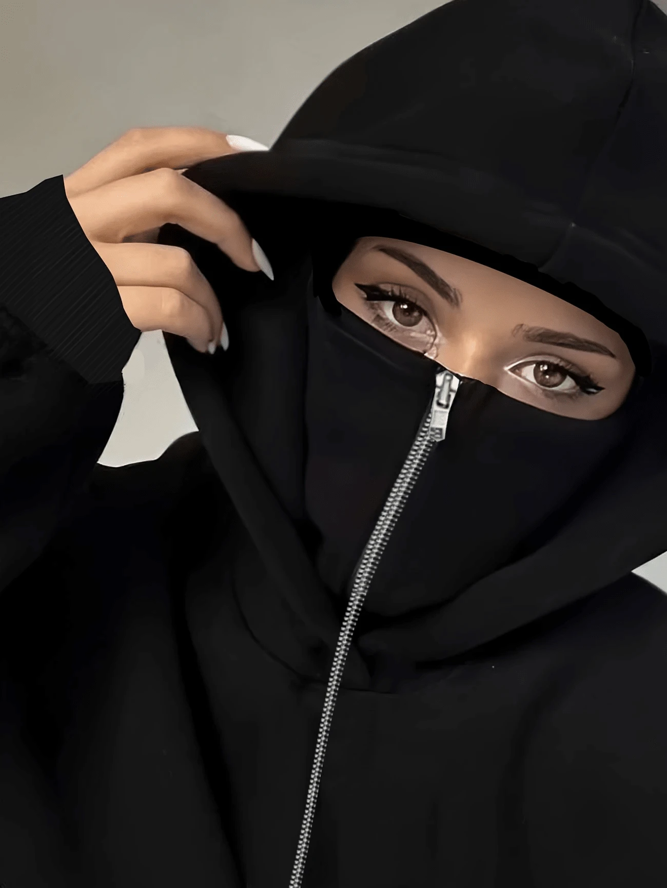 Balaklava, A Must-Have Item For Social Anxiety Sufferers. A Face-Covering Style, Loose Large-Sized And Long Double-Layered Hooded Zipper-Style Pullover Hoodie And Hooded Sweater. Suitable For Men's Autumn/Winter Clothing, Halloween Costumes, Christmas Costumes, Men's Outerwear, Fashionable Style, Men's Hooded Sweater. - 黑色 - 查看 1