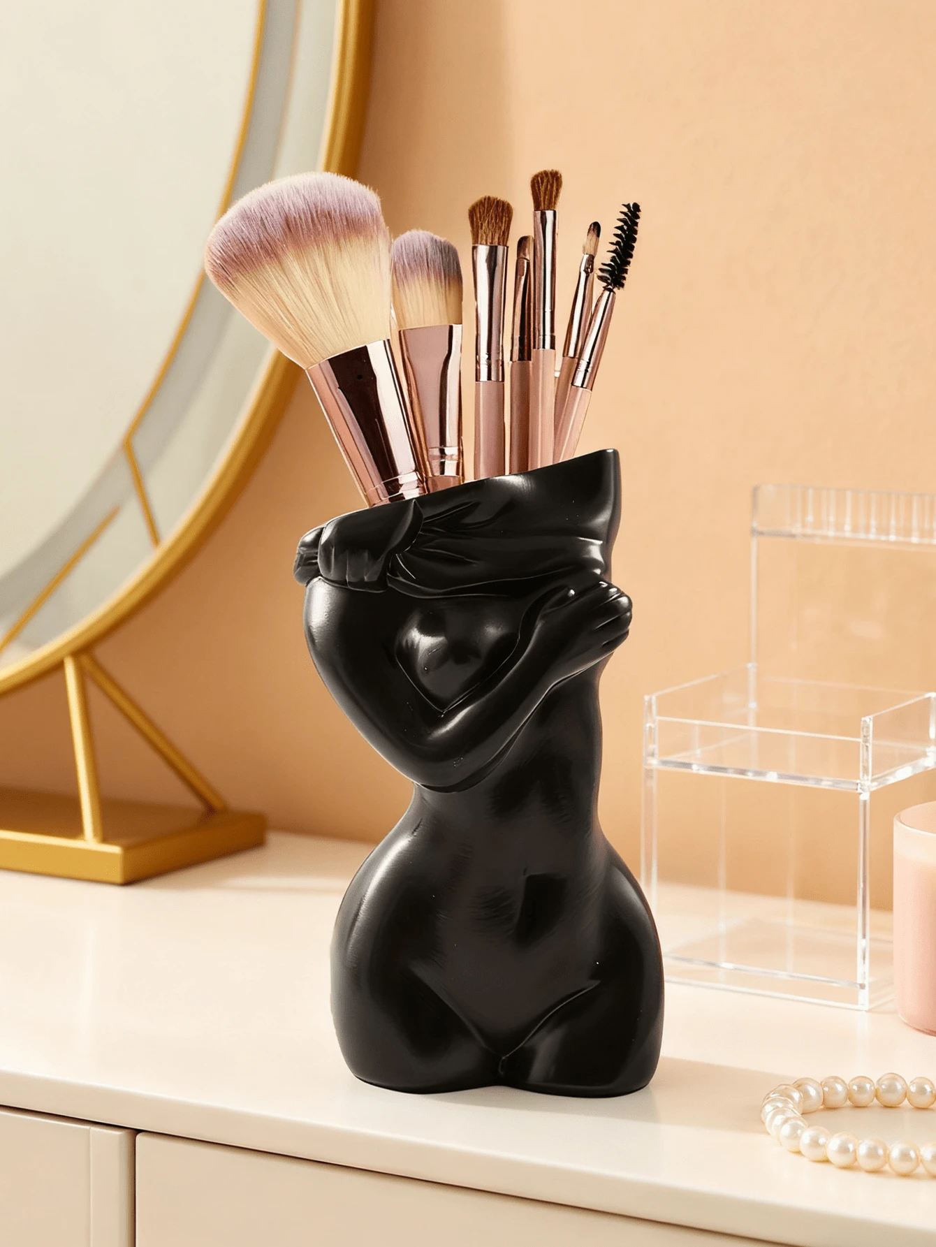 1件艺术感女性造型树脂刷架，这款独特的人体造型收纳盒可收纳化妆刷。非常适合用于梳妆台、梳妆台，为卧室或浴室装饰增添艺术气息。爱美人士的理想之选。 - 彩色 - 查看 1