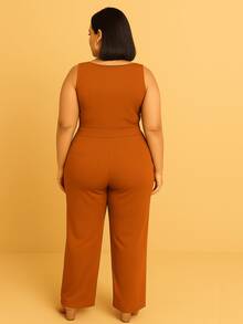 Women's Jumpsuit Tank Top Plus Size Ribbed And Spandex V-Neck Plain Wide Leg Pants Casual Fashion Chic Modern - 橘色 - 查看 3