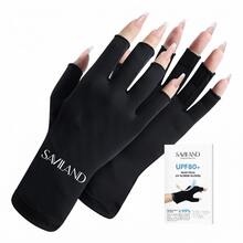 Saviland Professional UV Gloves For Nails UPF200+ Fingerless Anti UVA UVB 999+ Protection Gel Nail Lamp Light Glove Shield Prevent Hands From Harm Anti Aging Salon Home DIY Manicure Tool Black - Black - View 1
