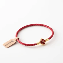 BLKSMTH Crimson - Gold Clover Leather Style Lucky Four-Leaf Clover Bracelet For Women - Crimson - Gold Clover - View 11