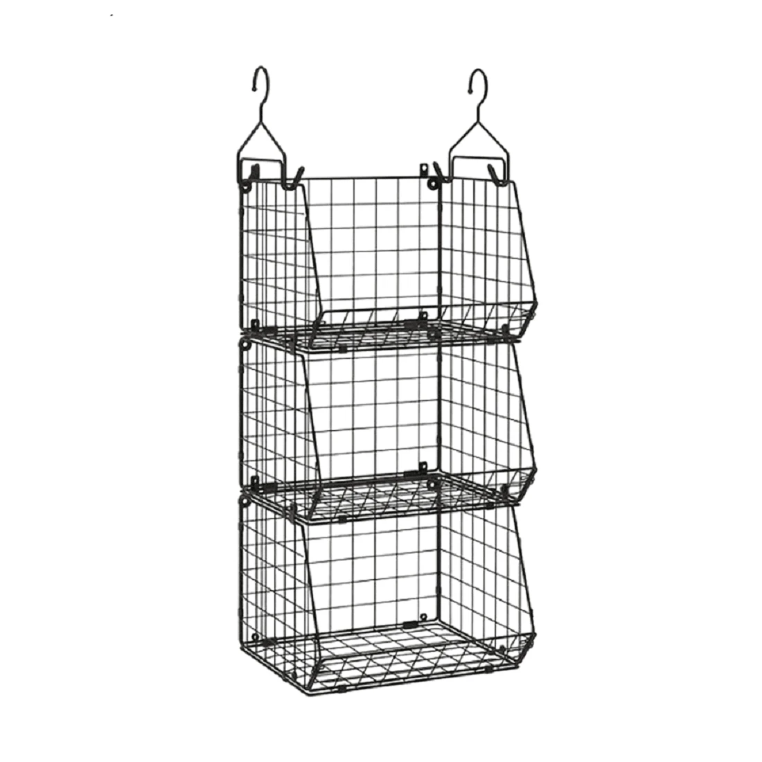 Cesta Colgante de Alambre Dorado de 3 Niveles Moderna - Organizador Versátil de Frutas y Almacenamiento para Cocina, Decoración de Sala de Estar - Negro - Ver 1