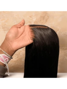 180% 密度 13X4 高清蕾丝前假发直发蕾丝前假发人发混合巴西人发混合假发自然 13X4 无胶全边蕾丝预拔蕾丝假发带婴儿头发适合女性耳到耳瑞士高清蕾丝打造自然外观黑色 - 自然色&黑色系 - 查看 5