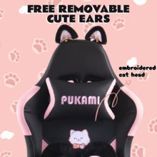 Pink Kawaii Gaming Chair For Girl With Cat Paw Lumbar Cushion And Cat Ears, Ergonomic Computer Chair With Footrest And Headrest, Comfortable Reclining PC Game Chair For Adult Kid - hồng + đen - Xem 3