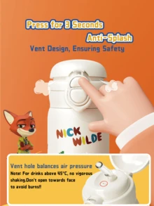 NICK WILDE Double Drink  Flask 500ml, Double Lid Design, One-Click Quick Open, Anti-Leak, SUS316 Stainless Steel Inner Liner, High-Quality Material, Cute Cartoon Design, with Portable Strap - Keep Warm/Cold for Daily, Outdoor & Travel Use, Outdoor & Travel Use