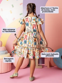 Kit 2 Vestido Infantil Babado Colorido Estampado Menina Blogueirinha - Amarelo - Visão 5