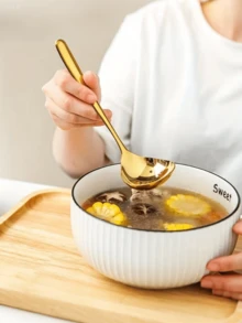 Large Stainless Steel Ladle With Long Handle, Gold Color, Commercial Grade For Cold Noodles, Rice, Fruit, Yogurt, Hot Pot, Seasoning, Soup, Porridge - Multicolor - View 5