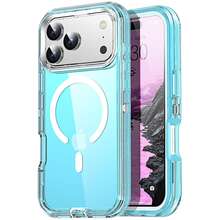 适用于 iPhone 16/15/14/13/12/11 系列透明手机壳，兼容 MagSafe，三层磁性充电盒，iPhone 16 Pro Max 重型防震防摔手机壳，适用于圣诞节、生日、新年礼物、冬季、送给家人、朋友、生日、女朋友、男朋友的礼物 - 藍色 - 查看 30