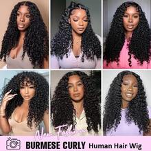34 Inch 12A Burmese Curly 200% Density 13x4 Lace Frontal Human Hair Wigs Bouncy Curly Natural Color Curly Remy Human Hair Lace Wigs Halloween Season - Natural Black - Xem 7