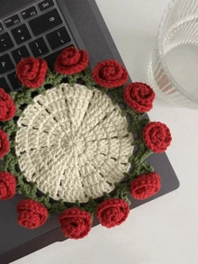 Handmade Rose Flower Bouquet Coaster, Soft Crochet Texture, Creative Gift For Handcraft Lovers, Home Decor, Graduation Season, Cute And Warm