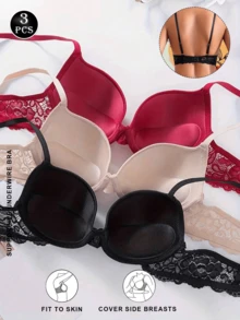 3 piezas de ropa interior de mujer que recoge los pechos pequeños, mejora la apariencia, evita el derrame lateral y brinda soporte para dar forma y levantar. - Multicolor - Ver 1