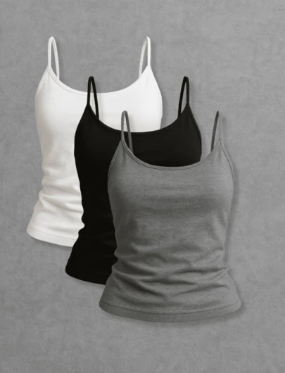 KIT 3 REGATA FEMININO DE ALCINHA FINA BLOGUEIRA