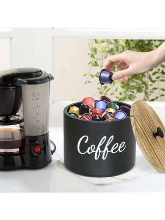 Wooden Coffee Pod & Powder Holder With Lid - Stylish Organizer For Office, Kitchen, And Break Rooms - Ideal Home Decor And Unique Gift For Coffee Lovers And Families