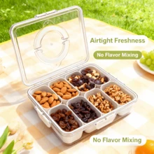 Divided Serving Tray With Lid And Handle, 8 Compartments Snackle Box Container For Portable Snack Platters Large Clear Organizer For Picnic Snacks To Go Dishwasher