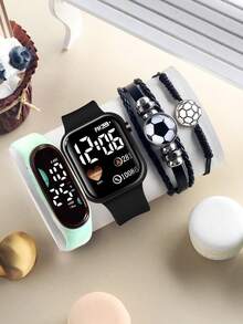 4 Stück/Set Neue LED Digital Fußball Astronaut Display Elektronische Uhr und Neue LED Display Digital Elektronische Uhr Fußball Armband + Ball Lederarmband und Ball Gewebtes Armband. Die beste Wahl für Halloween, Weihnachten, Valentinstag, Muttertag, Feiertagsgeschenke