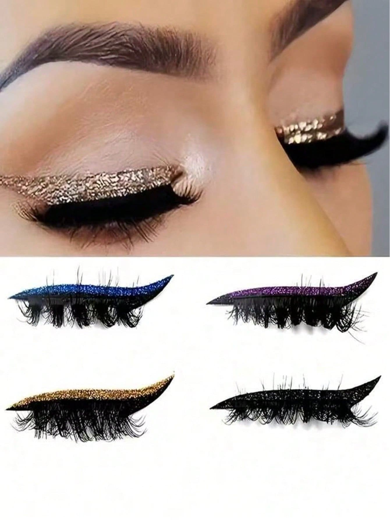 Eyeliner & Thick Curling False Eyelash Stickers - Multicolor - View 1