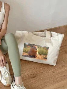 Bolso de mano plegable de gran capacidad personalizado, adecuado para viajes, compras, regalos, Halloween, Día del Maestro, escuela, trabajo, bolso de mujer, bolso de hombro, bolso de unicolor - Beis - Ver 7