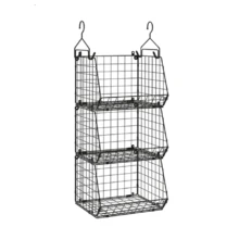 3 piezas apilables canastas de almacenamiento de alambre colgando organizadores de armario para ropa fruta vegetal,Perfecto para almacenar frutas y verduras, ropa, toallas, guantes, bufandas, artículos de aseo, juguetes para bebés, revistas, etc. - Negro - Ver 11