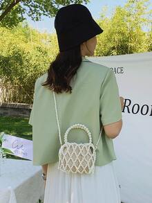 حقيبة يد صغيرة نسائية مصنوعة من خرز الزجاج المنسوج بتصميم مفرغ