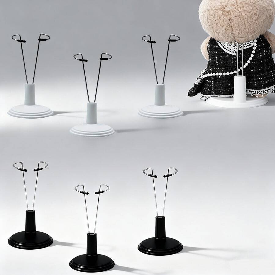 1/2 Pieces Adjustable Metal Doll Holder, Ins Style, Display Holder For Teddy Bear/Figurine 12-15 Cm, Black/White Base, Portable Photo Accessories (Multi-Angle Fixation + Teddy Doll Storage)