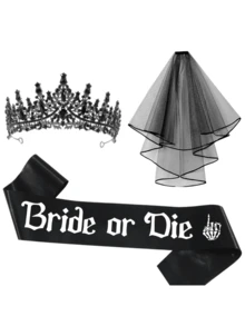 Corona negra y velos de novia con decoraciones para despedida de soltera, accesorios para el cabello de boda gótica para fiestas de Halloween