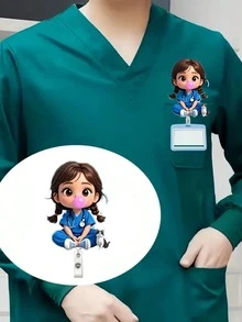 2D 壓克力護理師女孩識別證套 - 可伸縮識別證夾，適用於醫學生和護理師 - PMMA 材質職場識別證夾 | 趣味設計 | 壓克力護理師配件 開學教師禮物 - 彩色 - 查看 6