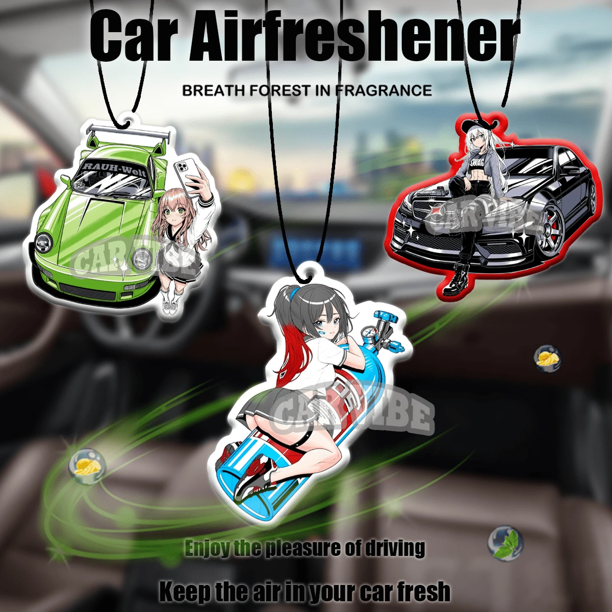 JDM STYLE,Cool Anime Girl Wtih Car Design, Car Air Fresheners - Hanging Rearview Mirror Scented Tablets, Cool Automotive Decor, Paper-Based Vehicle Air Freshener Combo Set With Assorted Designs, Gift For Friends - Multicolor - View 1