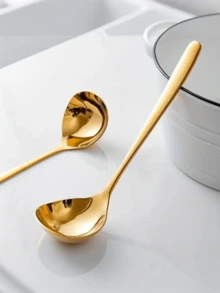 Large Stainless Steel Ladle With Long Handle, Gold Color, Commercial Grade For Cold Noodles, Rice, Fruit, Yogurt, Hot Pot, Seasoning, Soup, Porridge - Multicolor - View 2