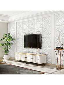 20/50/100pcs 3D Floral Ceiling Tiles - Self-Adhesive Waterproof Wall Stickers, 13.78x13.78 Inches, Anti-Collision Decor For Bathroom & Bedroom, Elegant White Design With Golden Chandelier Hole, Decorative Ceiling Stickers | Elegant Wall Stickers | Selfadhesive Tiles, Bathroom Wall Stickers