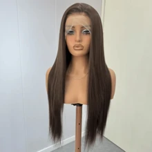 Premium Gray-Golden Straight Synthetic Wig - 13x4 Transparent Lace Front, Pre-Plucked, Dark Roots, Full Ends, Suitable For Women - Multicolor - View 7