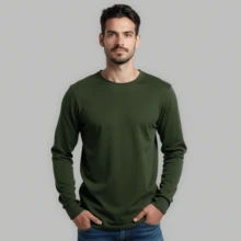 Kit 4 Men's Long Sleeve Cotton Round Neck T-Shirt - 白色 黑色 灰色 綠色 - 查看 5