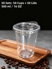 20Sets/20PCS Cups + 20PCS Lids, Super Thick Disposable Molded Plastic Cups For Milk Tea, Coffee, Beverages, Ice Cream, 360ml/500ml Unbreakable, Random Patterns, Suitable For Parties, Thanksgiving, Halloween, Christmas - 20Set(40PCS) - View 6
