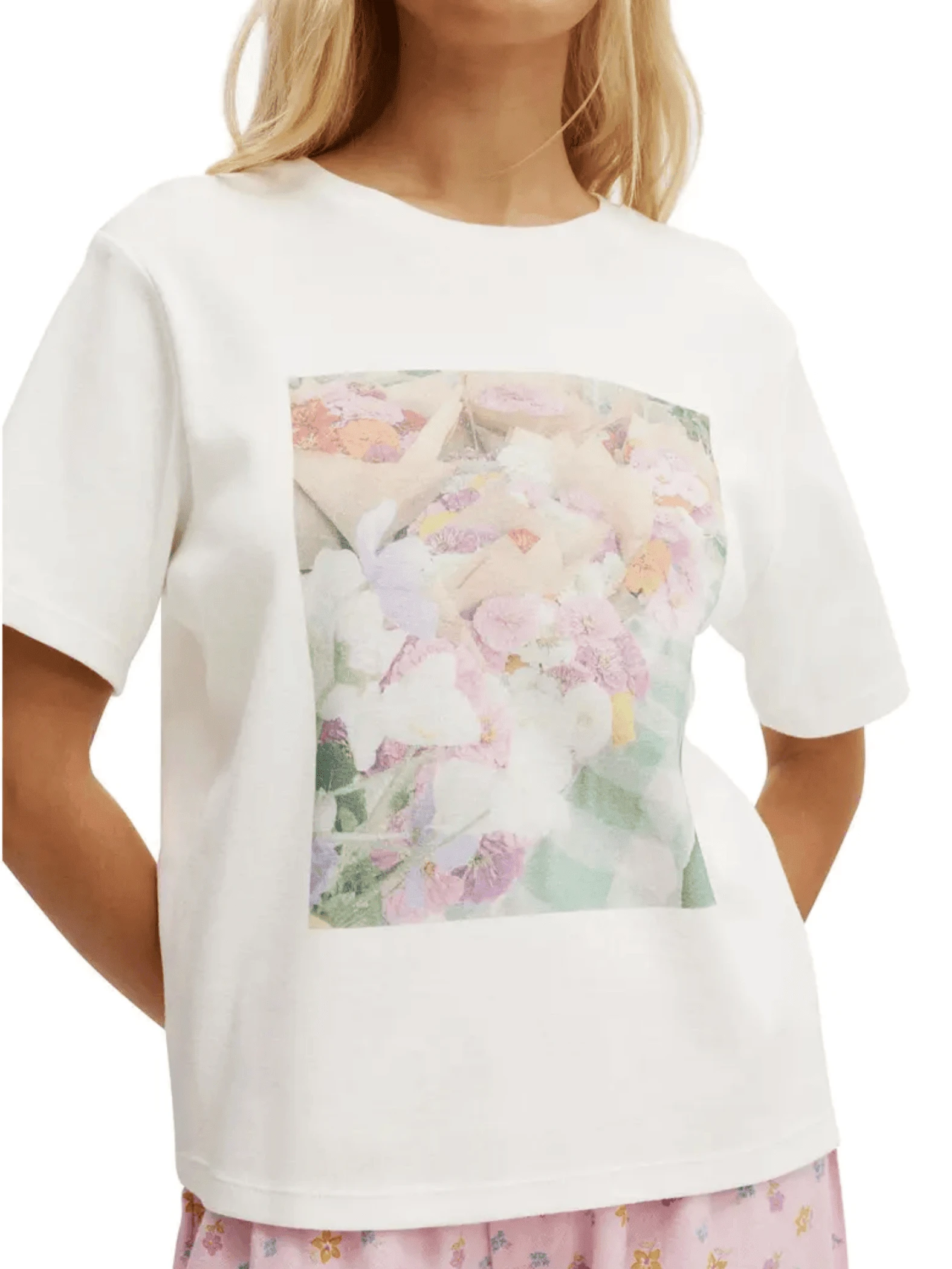 1pcs Women's Oversized T Shirt Floral Bouquet Graphic Print T Shirt Summer Streetwear 100% Cotton Round Neck Short Sleeve Casual Tee For Everyday Wear - White - View 1