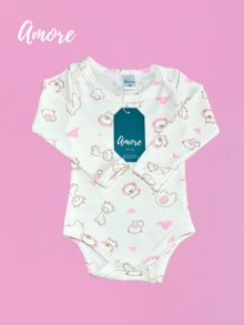 Body Manga Longa Safari Rosa Suedine - 100% Algodão - Multicolorido - Visão 1