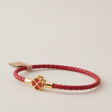 BLKSMTH Crimson - Gold Clover Leather Style Lucky Four-Leaf Clover Bracelet For Women - Crimson - Gold Clover - View 9