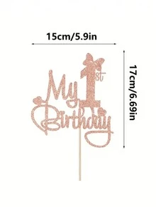 1pc Rose Golden 'My 1st Birthday' Cake Topper - Princess Theme Party Decoration, Bamboo Material, No Power Needed, Cake Decoration Supplies, Party Supplies - Multicolor - View 6
