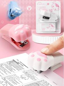 Mini Cute Cat's Paw Stapler 3-In-1 Available Office Study Portable Binding Documents Test Papers Student Cartoon Multifunctional Binding Machine With Staple Binding Machine Small Stationery Stapler Set Back To School Season