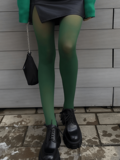 1 Pair Vintage Dark Green Pantyhose For Daily Commute & Party | Retro Elegant Tights For Women